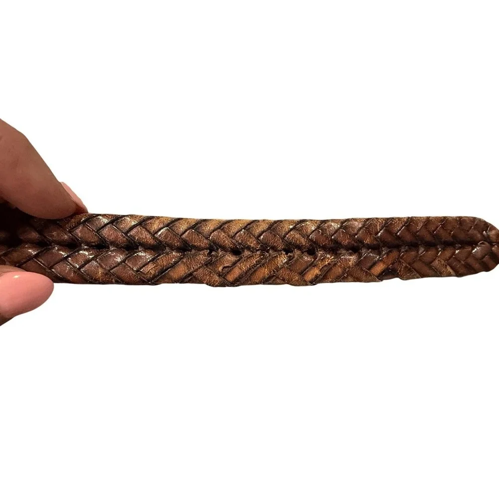 Brighton Brown Braided Leather‎ Belt Silver Engraved Buckle Southwestern Size 32
